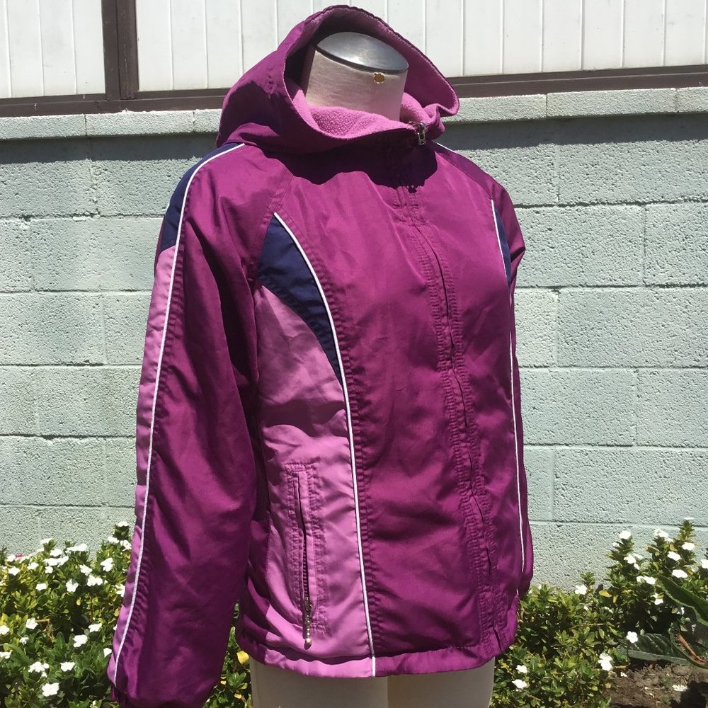 UNBRANDED Girls Stripped Reversible Hoodie Jacket Coat Zip Up Fleece/Nylon Pk L